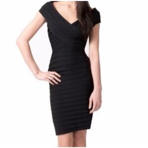 Tadashi Shoji Black Shutter Pleated Tiered Evening Cocktail Dress Womens Large